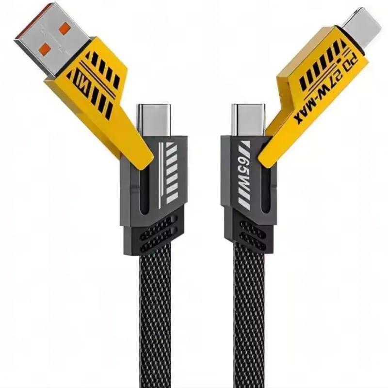 •        كابل شاحن USB متعدد 15 سم، شحن سريع 65 واط 3 في 1  (Lightning, Type-C & Micro USB)