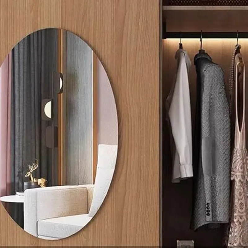 طقم استيكر مرآة حائط بيضاوية بدون إطار (قطعتين - 30×40 سم)