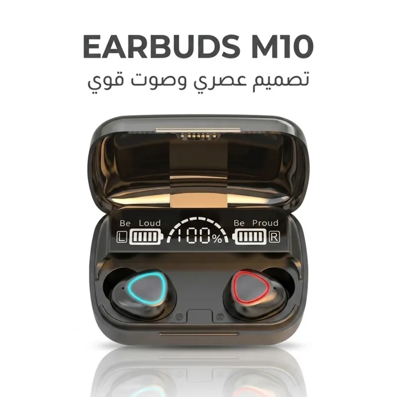 سماعات اذن M10 بلوتوث 5.0 داخل الاذن مع شاشة LED ذكية  اسود