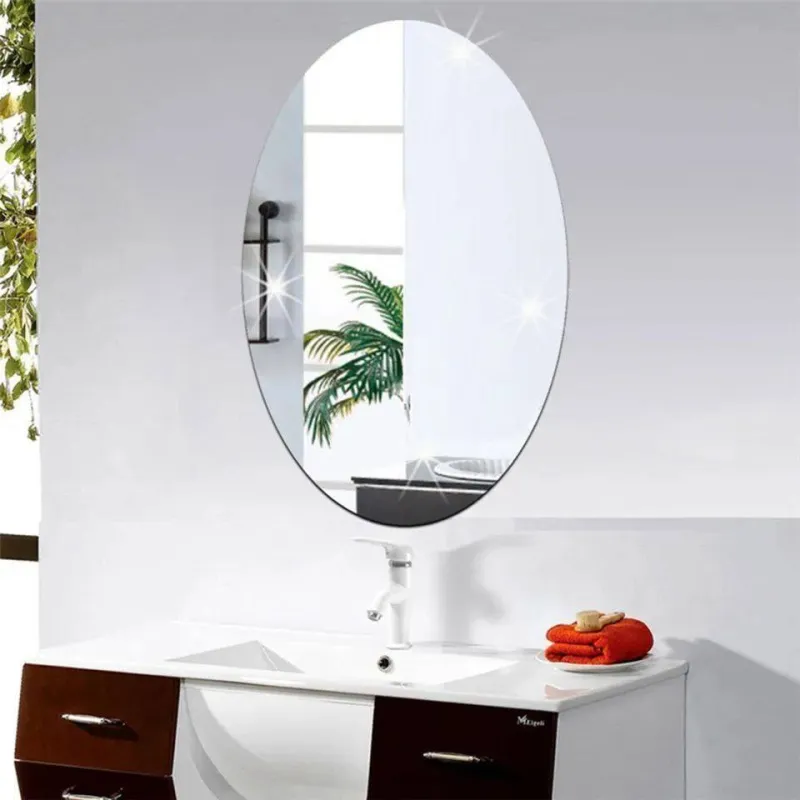 طقم استيكر مرآة حائط بيضاوية بدون إطار (قطعتين - 30×40 سم)