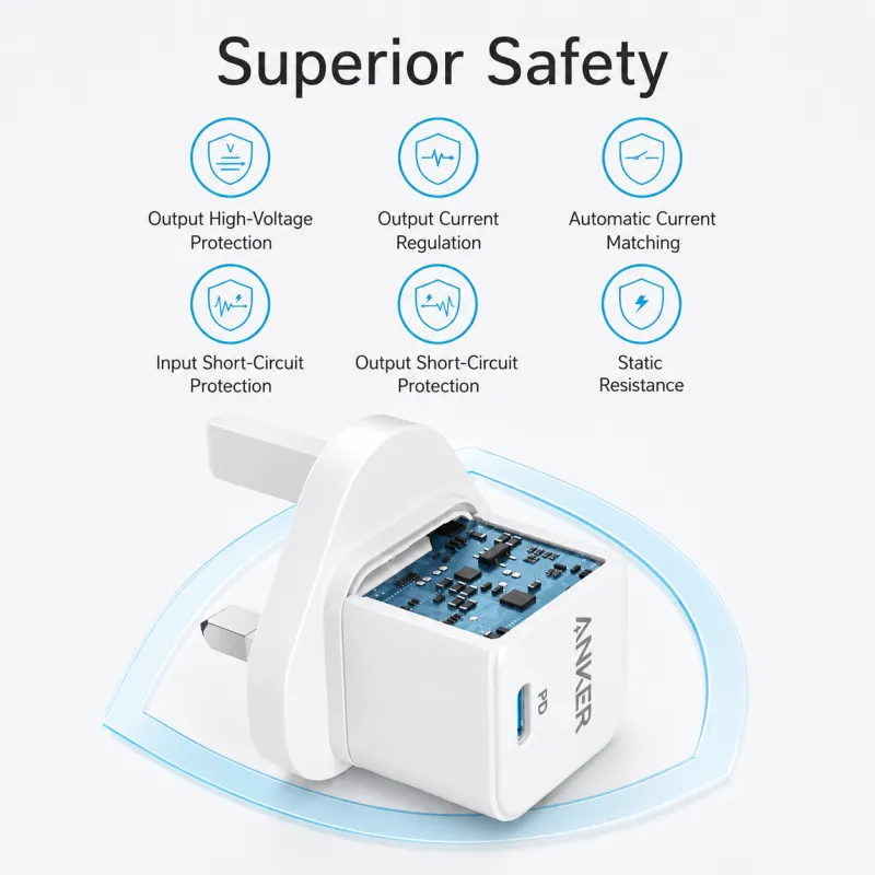 عرض Anker Power Port Nano-20W + كابل شاحن USB متعدد 15 سم، شحن سريع 3 في 1 (Lightning, Type-C & Micro USB)
