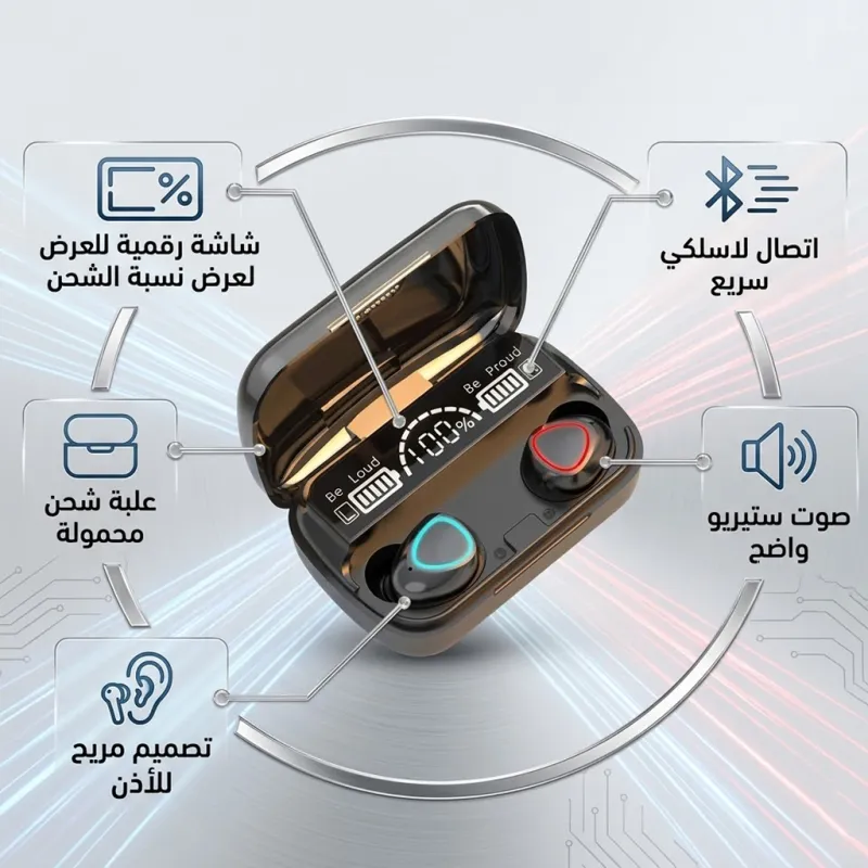سماعات اذن M10 بلوتوث 5.0 داخل الاذن مع شاشة LED ذكية  اسود