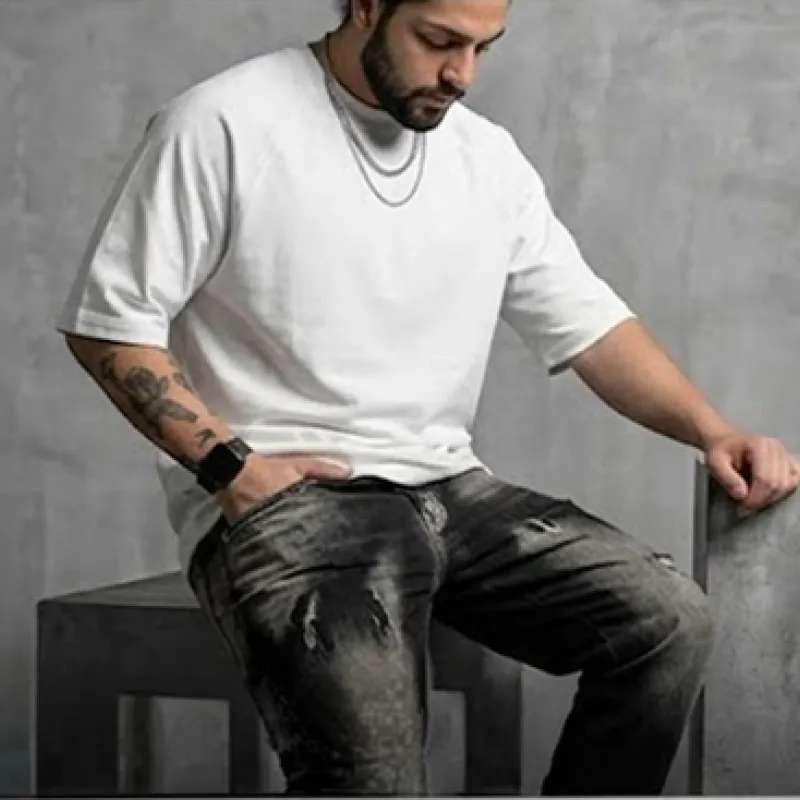 تيشيرت كاجوال أبيض خامة سمر ميلتون مريح (2XL)