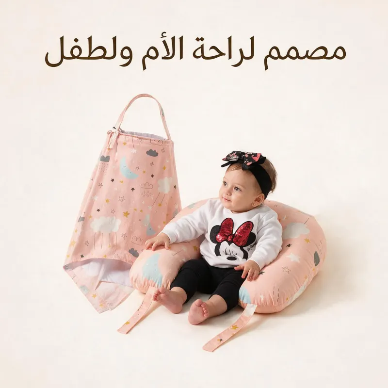 عرض : كرسي هزاز للأطفال بينك + مخدة رضاعة + ساتر رضاعة