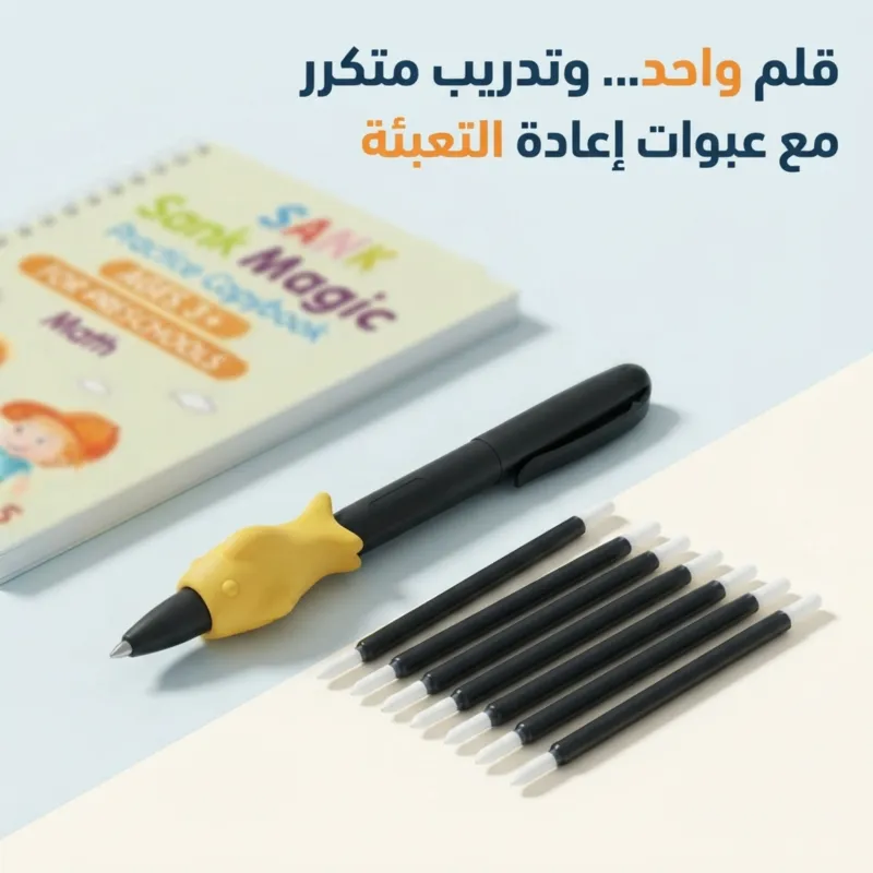 عرض مقلمة و ساعة رقمية + 4 كراسات تدريب للاطفال + 10 عبوات اعادة تعبئة + قلم + 1 مقبض