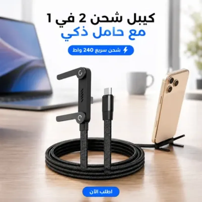 عرض حامل لاب توب اسود معدني قابل للطي + كيبل شحن 2 في 1 مع حامل غير مرئي